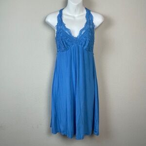 Fleur't Chemise Nightgown Womens Medium Blue Excellent Lace Racerback Micromodal